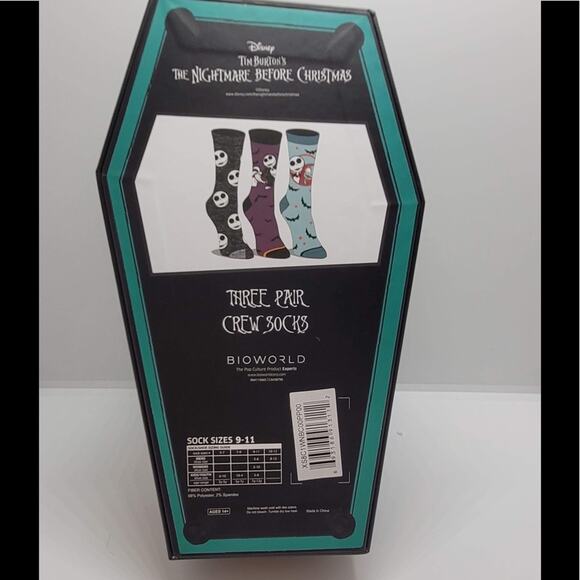 3 pack of The Nightmare Before Christmas crew socks in coffin shaped box - Picture 7 of 7